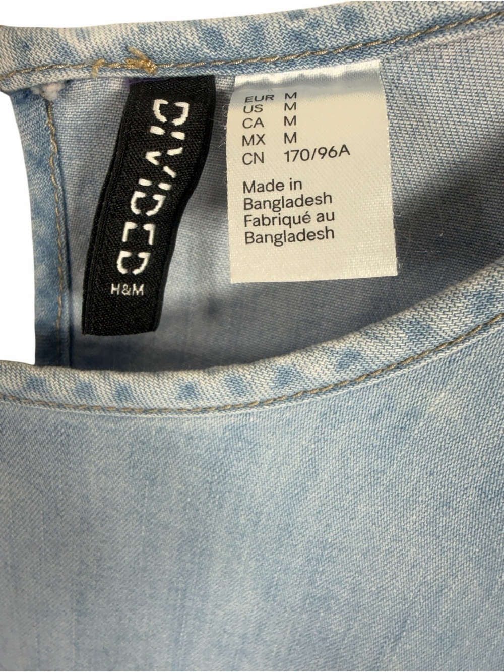 H& M women's loose 100% cotton Light Blue Denim Peplum Top size medium - Picture 2 of 8